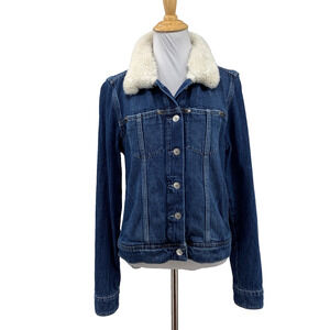Paige Jacket Womens M Medium Denim Jean Rowan Shearling Jamee Distressed Trucker